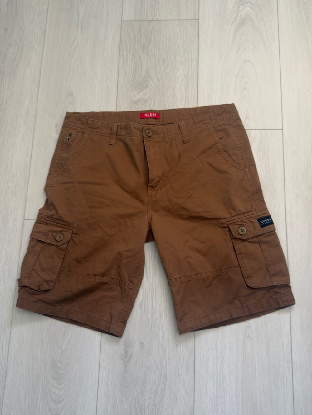 GUESS Brown Men's Cargo Shorts – Pocketed Casual Utility